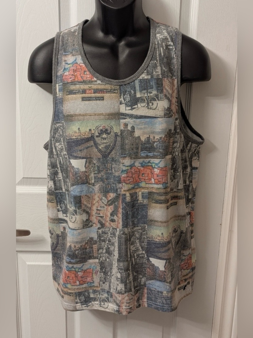 Graphic Patchwork Gray Multicolor Men's Tank Top